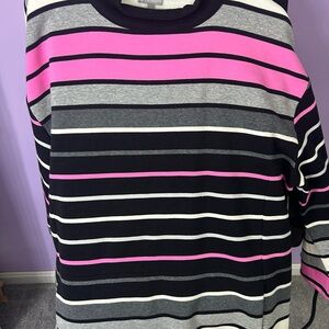 Talbots Striped Crewneck Sweater in Pink, Black & Gray